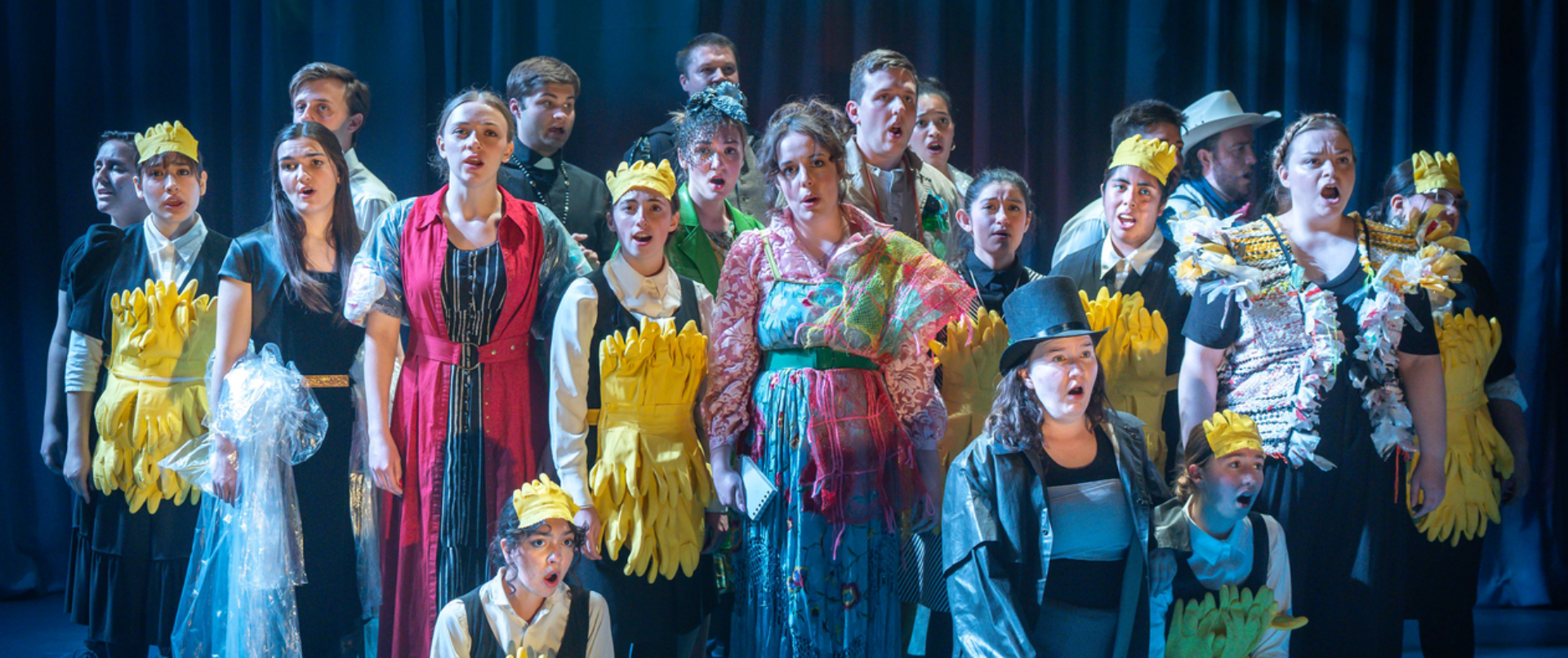 Students in a stage performance of the Titanic.